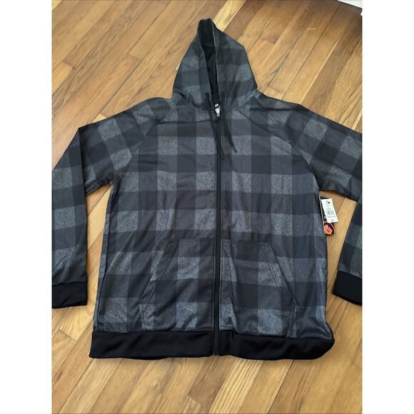 Burnside Jacket Hoodie Men's Houndstooth Black Plaid Tech Fleece 1/4 Zip Size XL - Picture 2 of 5